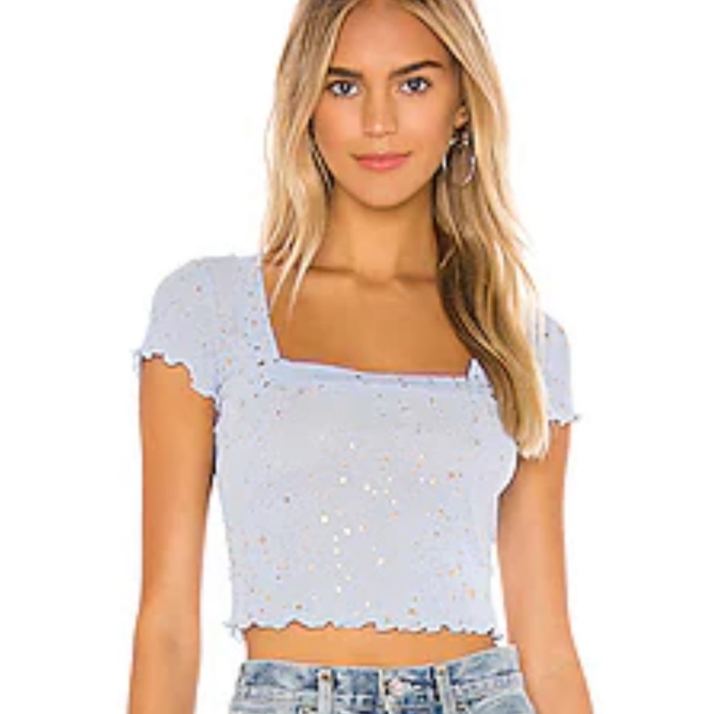 Superdown Estelle Blue Square Neck Star Top